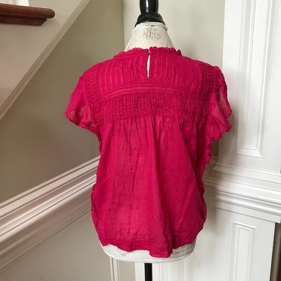 Isabel Marant Layona Top Blouse Shirt Womens 36 US 4 Small Pink Cotton Flutter - Picture 11 of 13